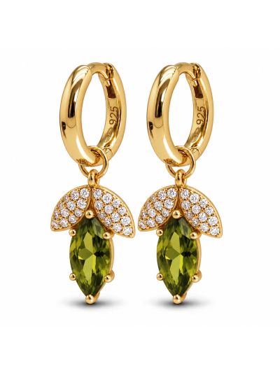 Hinged Hoops AVELINA Zirconia Olive Green