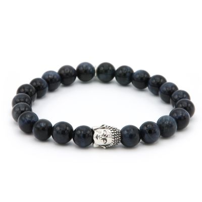 Blue Tigereye Silver Buddha