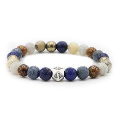 Lapis Blue Silver Hexagon Bead