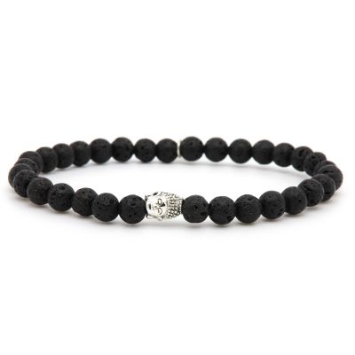 Black Lava Silver Buddha Bead 6MM