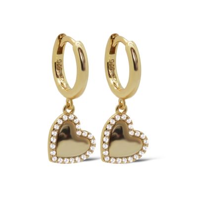 Hinged Hoops Zirconia LUNA Heart Goldplated