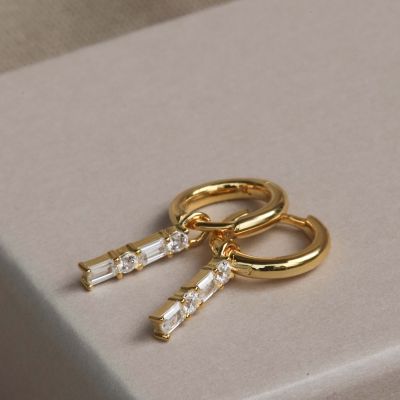 Hinged Hoops Double Zirconia Square Baguette