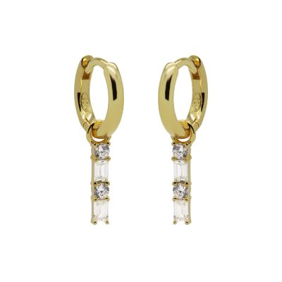 Hinged Hoops Double Zirconia Square Baguette