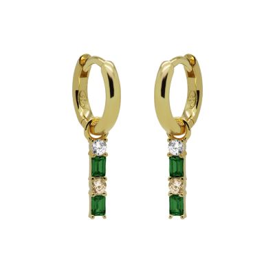Hinged Hoops Double Zirconia Square Baguette EMERALD GREEN