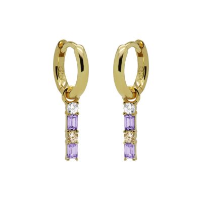  Hinged Hoops Double Zirconia Square Baguette LAVENDER