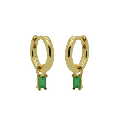 Hinged Hoops Zirconia EMERALD GREEN Square Baguette