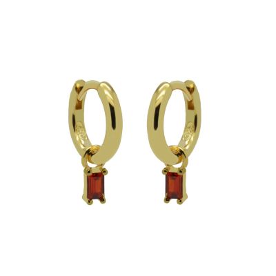 Hinged Hoops Zirconia Red Square Baguette