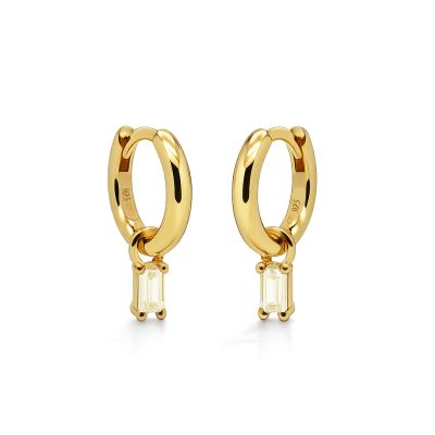 Hinged Hoops Zirconia Citrien Square Baguette