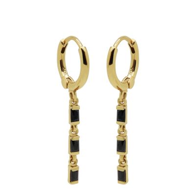  Hinged Hoops Triple Dangling Baguette BLACK