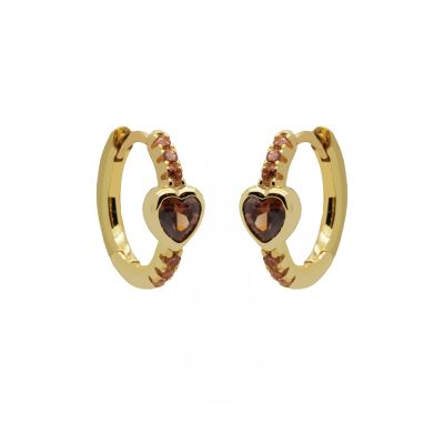 Hinged Hoops Brown Heart