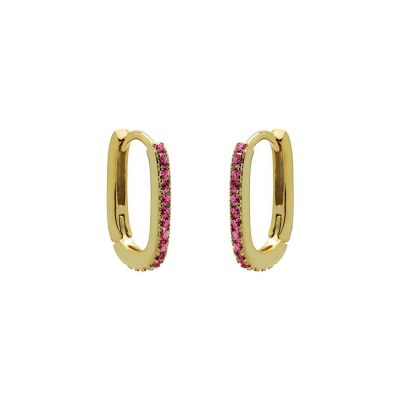  Plain Hinged Hoops Round Zirconia Square RUBY RED