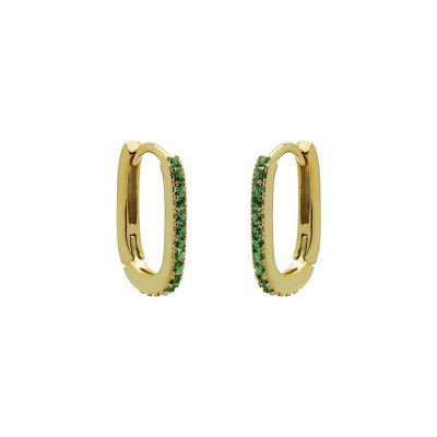 Plain Hinged Hoops Round Zirconia Square EMERALD GREEN