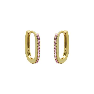 Plain Hinged Hoops Round Zirconia Square PINK