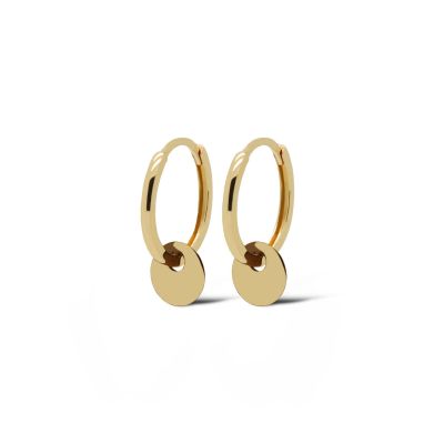 14K SOLID GOLD 12MM Hinged Hoops MISSY Round Disc