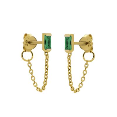 Chain Zirconia Single Emerald Green Square