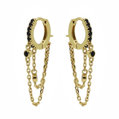 Plain Black Zirconia Hinged Hoops Double Chain 12MM