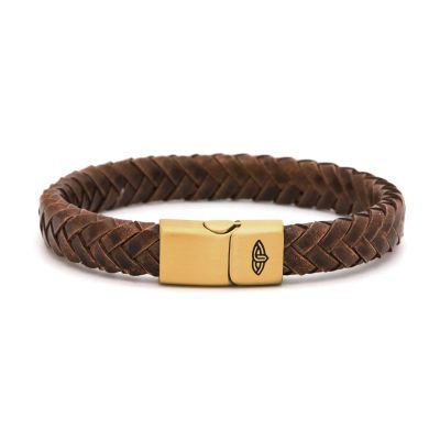 Leather Bracelet VICTORIAN Cognac 10MM Gold