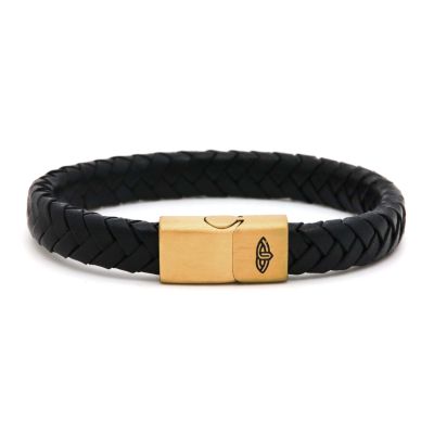 Leather Bracelet VICTORIAN Black 10MM Gold