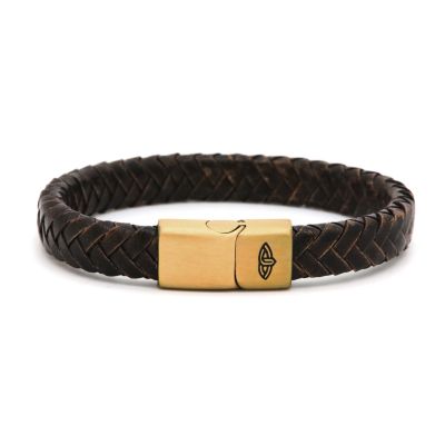 Leather Bracelet VICTORIAN Brown 10MM Gold