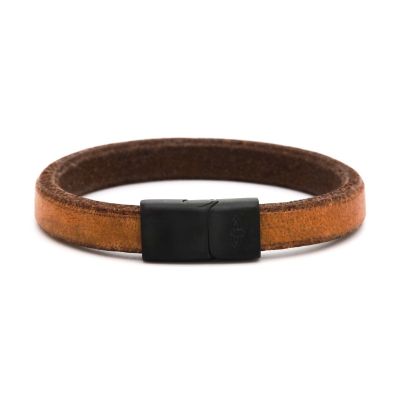 Leather Bracelet MAGNUS Cognac 10MM Black