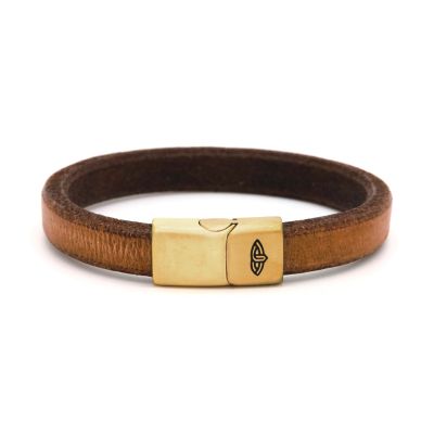 Leather Bracelet MAGNUS Cognac 10MM Gold