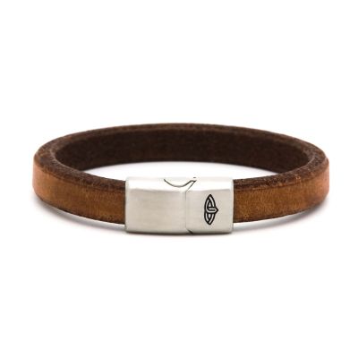Leather Bracelet MAGNUS Cognac 10MM Silver