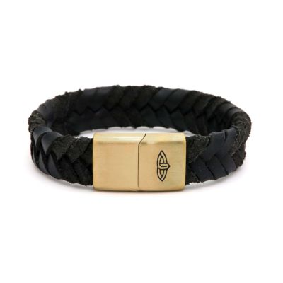 Leather Bracelet CEASAR Black 15MM Gold