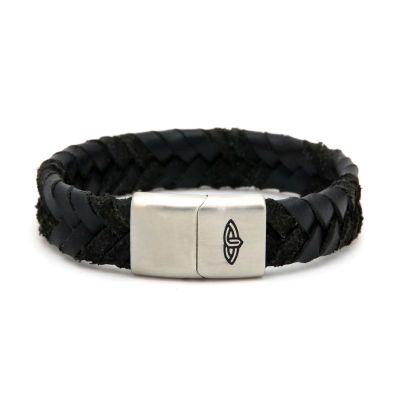 Leather Bracelet CEASAR Black 15MM Silver