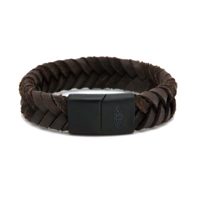 Leather Bracelet CEASAR Brown 15MM Black