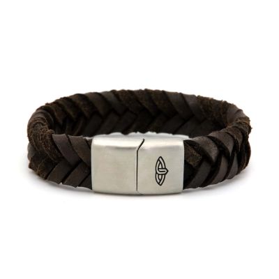 Leather Bracelet CEASAR Brown 15MM Silver