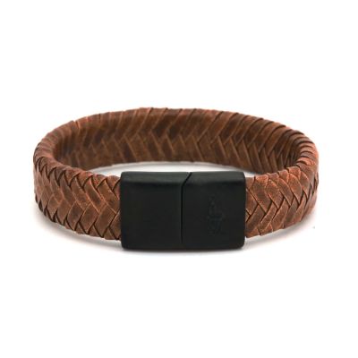 Leather Bracelet GLORY Cognac 15MM Black