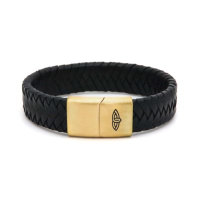 Leather Bracelet GLORY Black 15MM Gold