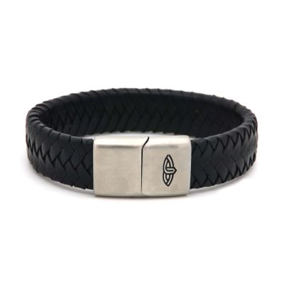 Leather Bracelet GLORY Black 15MM Silver