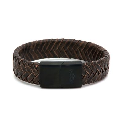 Leather Bracelet GLORY Brown 15MM Black