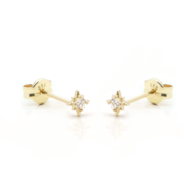 14 KARAAT GOUDEN Zirconia Ochtendster Oorstekers STELLA