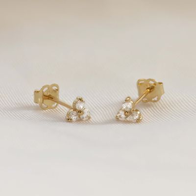 14 KARAAT GOUDEN Zirconia Triple Flower Oorstekers MILOU