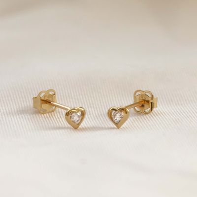 14 KARAAT GOUDEN Zirconia Hart Oorstekers MARY