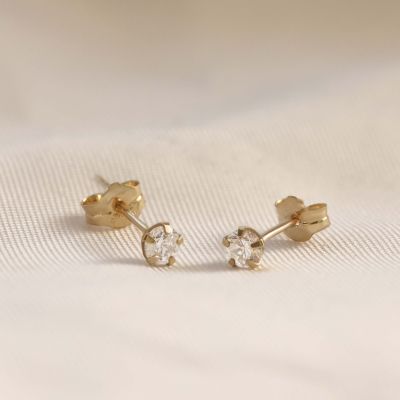  14 KARAAT GOUDEN Ronde Zirconia Oorstekers CILIA 3MM