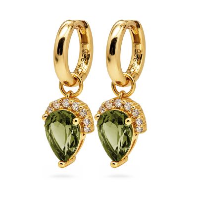 Hinged Hoops zirconia Drop Olive Green