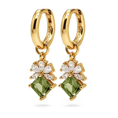 Hinged Hoops Nola Zirconia Olive Green