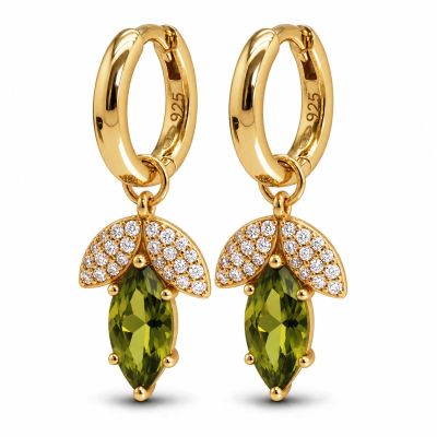 Hinged Hoops AVELINA Zirconia Olive Green