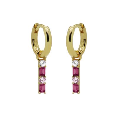 Hinged Hoops Double Zirconia Square Baguette RUBY RED