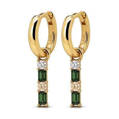Hinged Hoops Double Zirconia Square Emerald Green