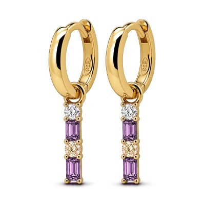 Hinged Hoops Double Zirconia Square Lavender