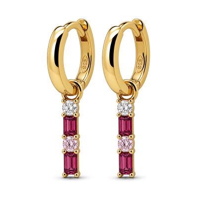 Hinged Hoops Double Zirconia Square Ruby Red