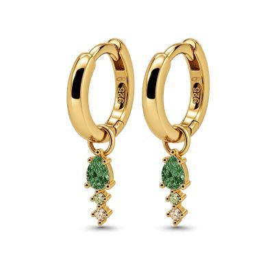 Hinged Hoops Duo Drop Emerald Green