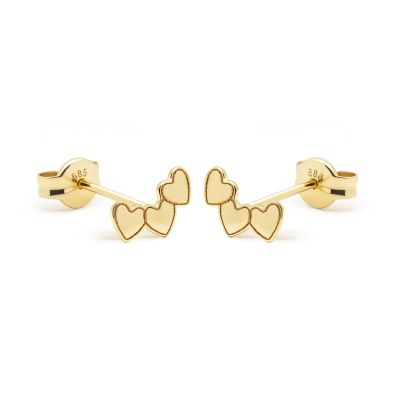  14 KARAAT GOUDEN Oorstekers Triple Heart JOLA 