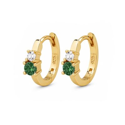 Hinged Hoops Double Zirconia Emerald Green