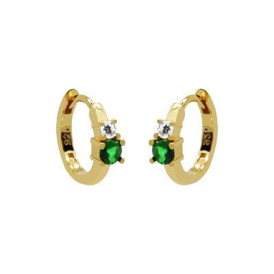 Hinged Hoops Double Zirconia Emerald Green