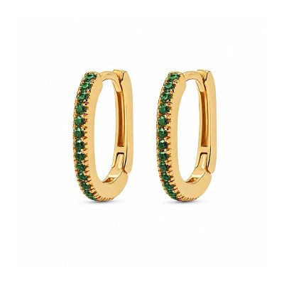 Hinged Hoops Zirconia Square Emerald Green 12MM
